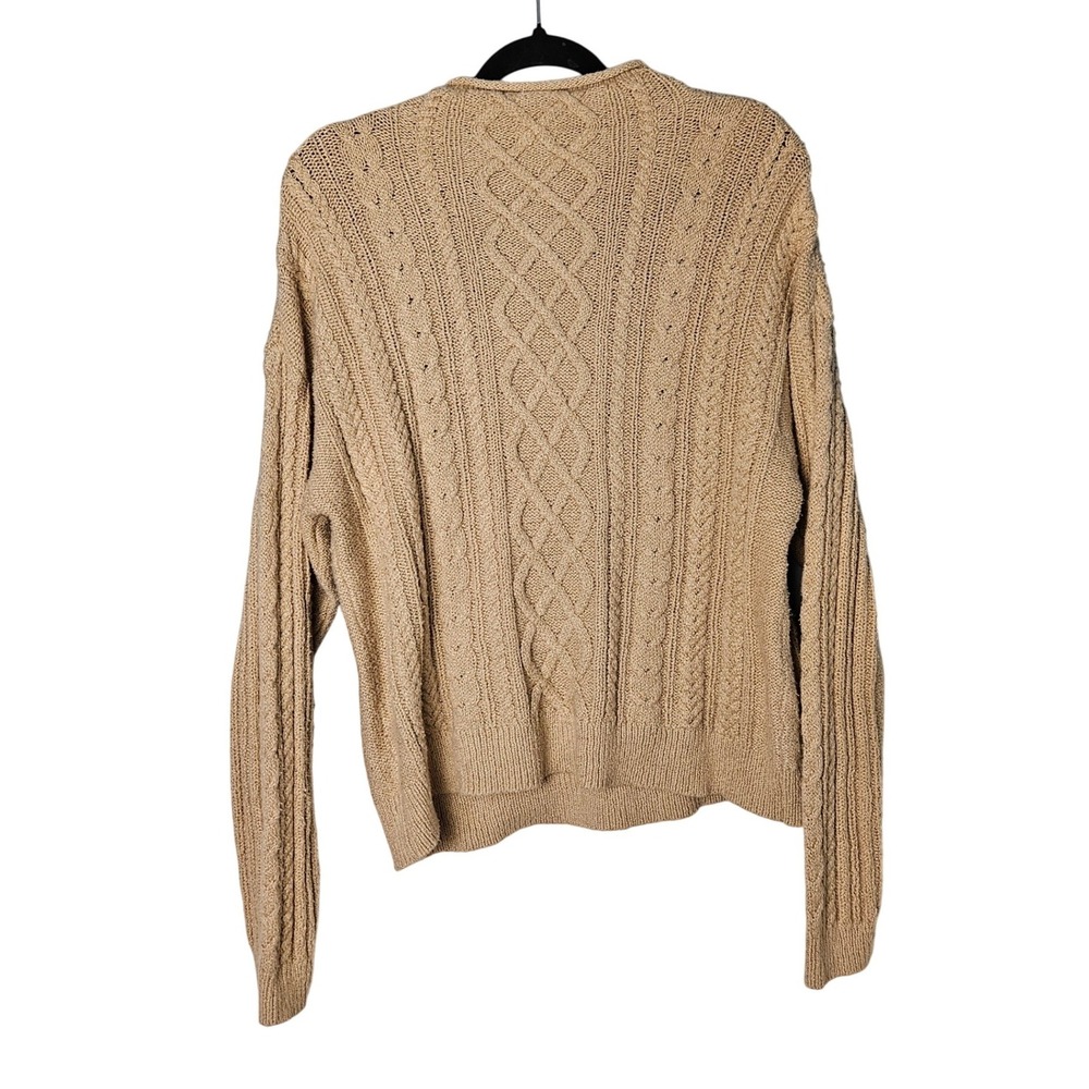 J.‎ Crew Beige Roll Neck Cable Knit Fisherman Sweater Large Preppy Minimalist - Picture 6 of 6